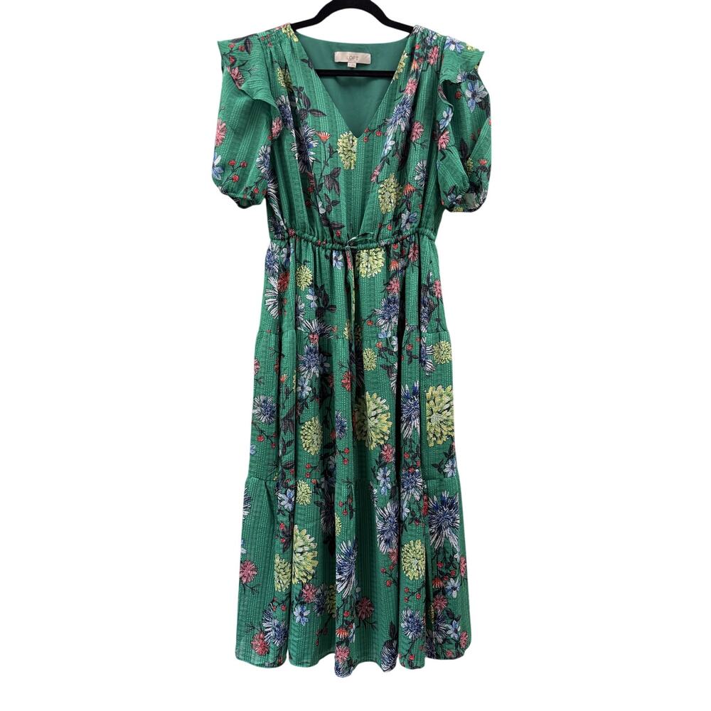 Ann Taylor Loft Green Floral Stripe Dress Medium